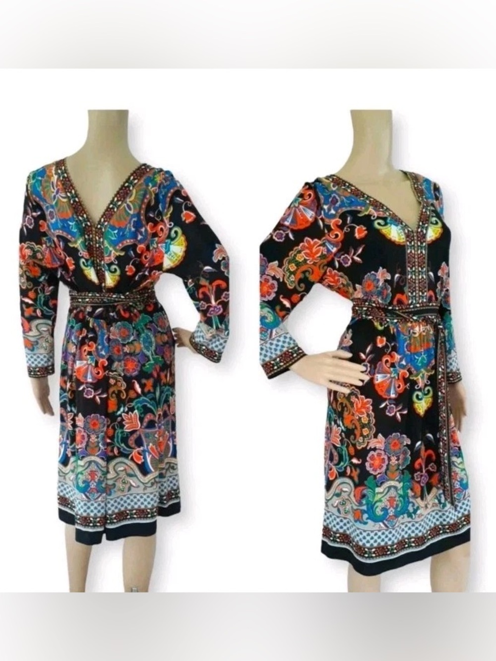 Like new ECI Black Floral V-Neck Embellished Midi Dress size large